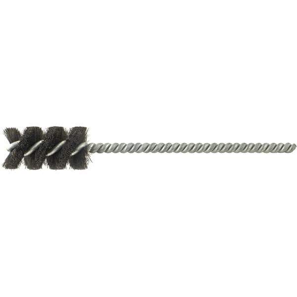 Brush Research Mfg. - 1" Diam Helical Natural Bristle Tube Brush - Single Spiral, 0.01" Filament Diam, 2" Brush Length, 6" OAL, 0.22" Diam Galvanized Steel Shank - Eagle Tool & Supply