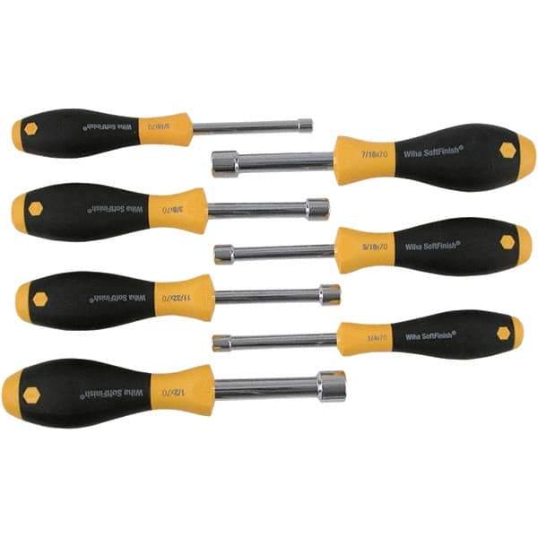 Wiha - 7 Piece, 3/16 to 1/2" Nut Driver Set - Hollow Shaft, Cushion Grip Handle - Eagle Tool & Supply