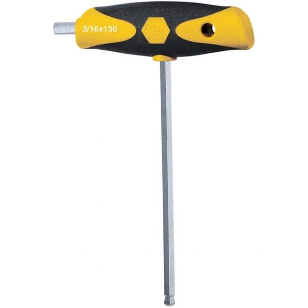 Wiha - 3/16" Hex, T-Handle Cushion Grip, Ball End Hex Key - 6-7/8" OAL, Dual Composite, Inch System of Measurement - Eagle Tool & Supply