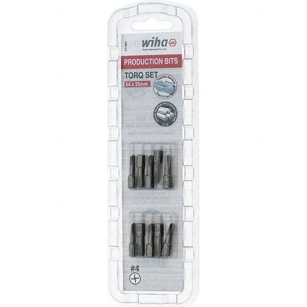 Wiha - 1/4" Drive, #4 Torq-Set Screwdriver Bit - 1" OAL - Eagle Tool & Supply