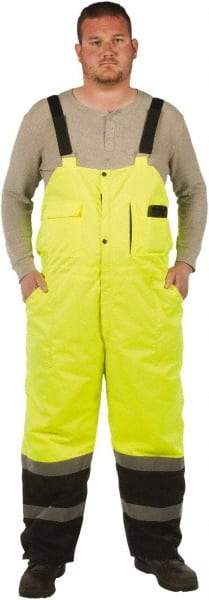 Utility Pro Wear - Size L, Black/Yellow, Snap, Cold Weather Bib Overall - Polyester, Teflon, 5 Pockets, Teflon Fabric Protector, Adjustable Straps, Zipper/Snap Bottom - Eagle Tool & Supply