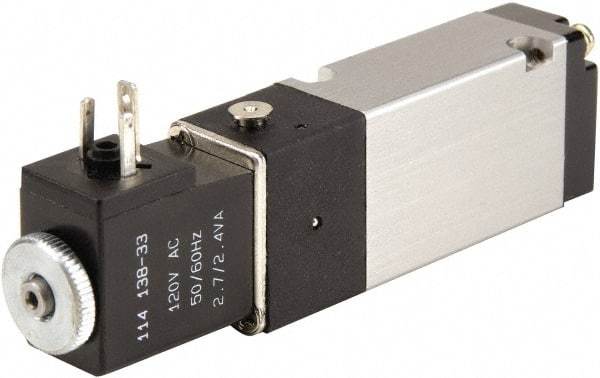 ARO/Ingersoll-Rand - 1/8" Inlet x 1/8" Outlet, Solenoid Actuator, Spring Return, 2 Position, Body Ported Solenoid Air Valve - 120 VAC Input, 0.7 CV, 4 Way, 115 psi, 122° Max Temp - Eagle Tool & Supply