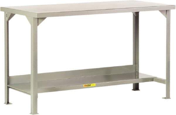 Little Giant - 60 Wide x 30" Deep x 36" High, 12 Gauge Steel Workbench - Edge Turned Down, Fixed Legs, Gray - Eagle Tool & Supply