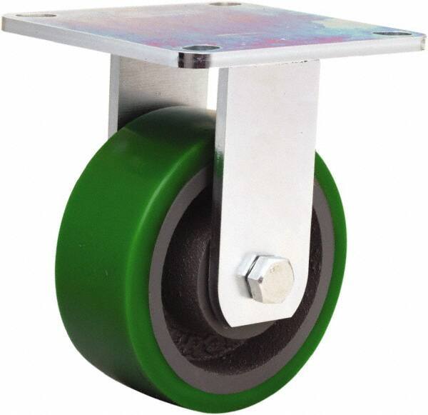 Hamilton - 5" Diam x 2" Wide x 6-1/2" OAH Top Plate Mount Rigid Caster - Polyurethane Mold onto Cast Iron Center, 900 Lb Capacity, Sealed Precision Ball Bearing, 5 x 5-1/2" Plate - Eagle Tool & Supply