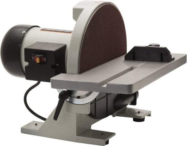 Enco - 12" Diam, 1,700 RPM, Single Phase Disc Sanding Machines - 16-3/8" Long Table x 6-7/8" Table Width, 16" Overall Length x 15.7" Overall Height - Eagle Tool & Supply