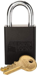 American Lock - Keyed Alike Conductive Lockout Padlock - 1" Shackle Clearance, 1/4" Shackle Diam, 1.8" Body Height x 1-1/2" Body Width, Black, 5 Pins - Eagle Tool & Supply