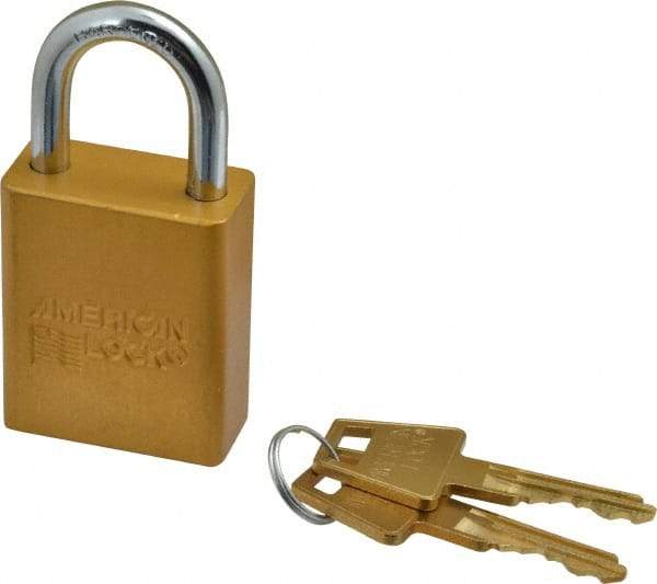 American Lock - Keyed Different Conductive Lockout Padlock - 1" Shackle Clearance, 1/4" Shackle Diam, 1.8" Body Height x 1-1/2" Body Width, Yellow, 5 Pins - Eagle Tool & Supply