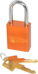 American Lock - Keyed Alike Conductive Lockout Padlock - 1-1/2" Shackle Clearance, 1/4" Shackle Diam, 1.8" Body Height x 1-1/2" Body Width, Orange, 5 Pins - Eagle Tool & Supply