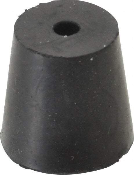 Made in USA - #4, 25/32 Small to 1-1/64 Large End Diam, Tapered Rubber Stopper with Hole - 38 to 48 Shore A Durometer, 13/64" Hole Diam - Eagle Tool & Supply