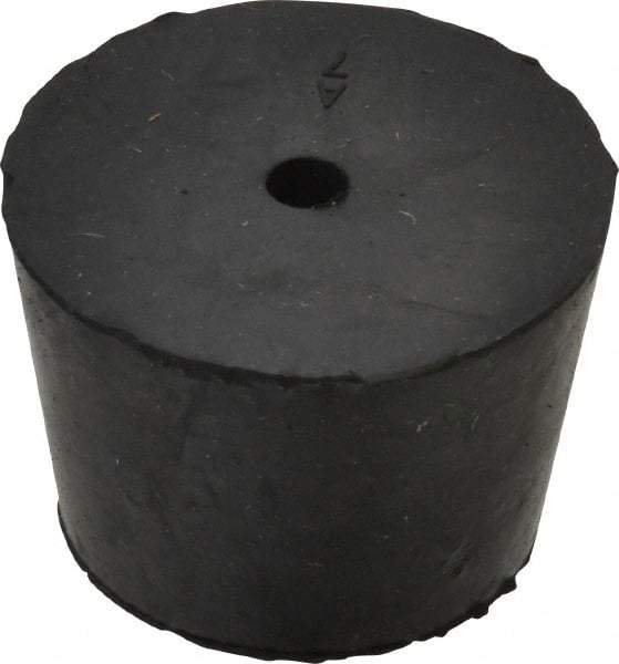 Made in USA - #7, 1-3/16 Small to 1-29/64 Large End Diam, Tapered Rubber Stopper with Hole - 38 to 48 Shore A Durometer, 13/64" Hole Diam - Eagle Tool & Supply