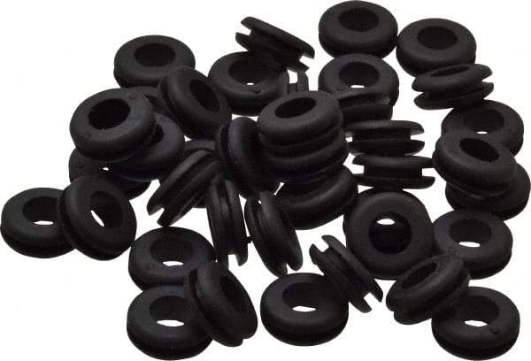 Made in USA - 1/2" OD, 3/16" Thick Flexible Grommet - Rubber, 11/32" Slot Diam x 1/16" Slot Width - Eagle Tool & Supply