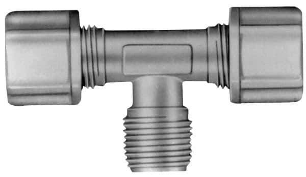 Made in USA - 3/8" Tube OD, Kynar Plastic Compression Tube Male Branch Tee - 1/4 NPT Pipe, 275°F Max, Plastic Grip - Eagle Tool & Supply