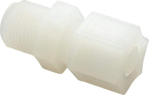 Made in USA - 3/8" Tube OD, Kynar Plastic Compression Tube Male Connector - 3/8 NPT Pipe, 275°F Max, Plastic Grip - Eagle Tool & Supply