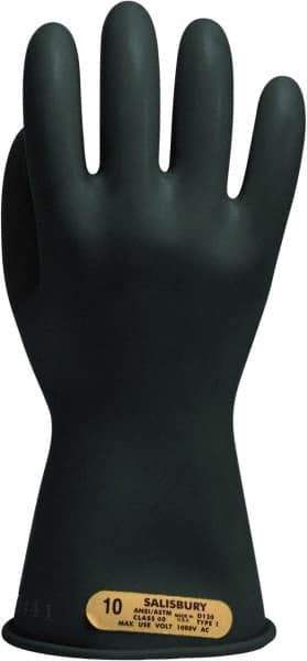 Salisbury by Honeywell - Class 00, Size L (9), 11" Long, Rubber Lineman's Glove - 500 AC Max Use Voltage, 2,500 AC Test Voltage, Black, ASTM D120 - Eagle Tool & Supply
