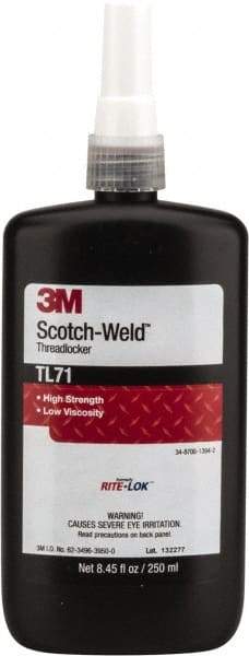 3M - 250 mL, Red, High Strength Liquid Threadlocker - Series TL71, 24 hr Full Cure Time, Hand Tool, Heat Removal - Eagle Tool & Supply