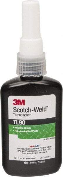 3M - 50 mL Bottle, Purple, Medium Strength Liquid Threadlocker - Series TL90, 24 hr Full Cure Time, Hand Tool Removal - Eagle Tool & Supply