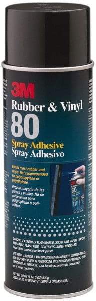 3M - 19 oz Aerosol Yellow Spray Adhesive - High Tack, 300°F Heat Resistance, 28 Sq Ft Coverage, High Strength Bond, 30 min Max Bonding Time, Flammable, Series Rubber & Vinyl 80 - Eagle Tool & Supply