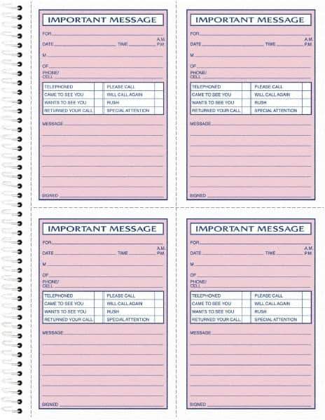 TOPS - 400 Sheet, 8-1/2 x 11-3/4", Telephone Message Book - Pink - Eagle Tool & Supply