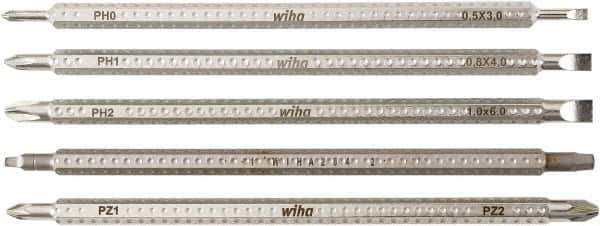 Wiha - 5 Piece, 6mm Drive Screwdriver Bit Set - #0 to #2 Phillips, #1 & #2 Pozidriv, #1 & #2 Square Recess, 3, 4 & 6mm Slotted - Eagle Tool & Supply