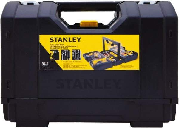 Stanley - 15 Compartment 1 Tray Tool Organizer - 9" Wide x 18-7/8" Deep x 12" High, Plastic, Black/Yellow - Eagle Tool & Supply