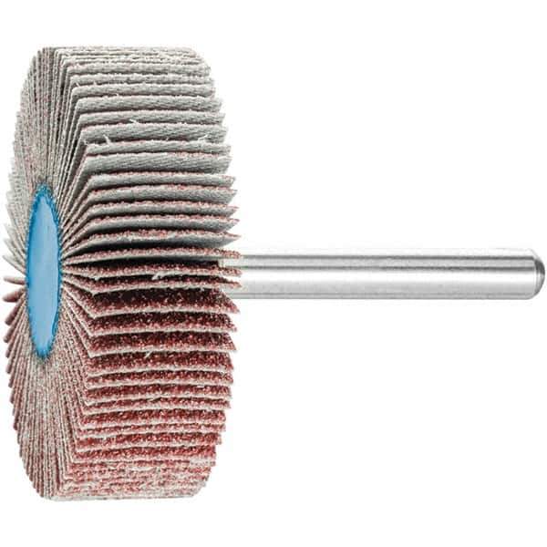 PFERD - 2" Diam x 1/2" Face Width, Aluminum Oxide Coated Mounted Flap Wheel - 1/4" Shank Mount, 60 Grit, 23,000 Max RPM - Eagle Tool & Supply