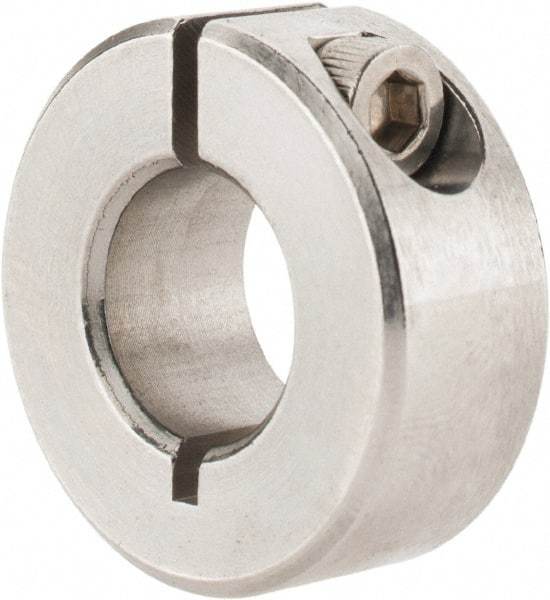 Climax Metal Products - 7/16" Bore, Stainless Steel, One Piece Clamp Collar - 15/16" Outside Diam, 3/8" Wide - Eagle Tool & Supply