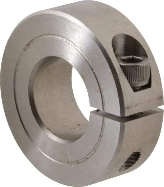 Climax Metal Products - 11/16" Bore, Stainless Steel, One Piece One Piece Split Shaft Collar - 1-1/2" Outside Diam, 1/2" Wide - Eagle Tool & Supply