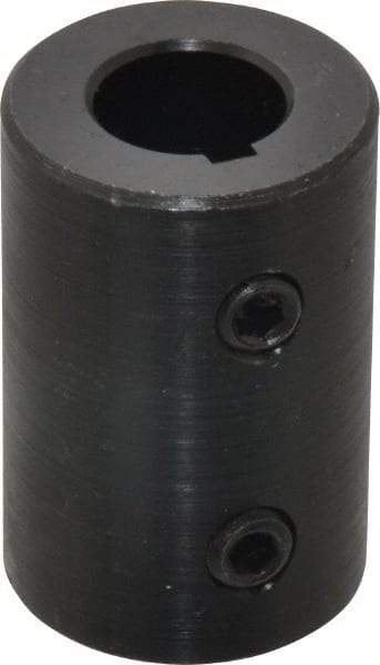 Climax Metal Products - 1/2" Inside x 1" Outside Diam, Mild Steel Set Screw Rigid Coupling with keyway - 1-1/2" Long x 1/8" Keyway Width x 1/16" Keyway Depth - Eagle Tool & Supply