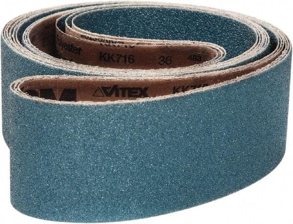 VSM - 6" Wide x 48" OAL, 36 Grit, Zirconia Alumina Abrasive Belt - Zirconia Alumina, Coarse, Coated, X Weighted Cloth Backing, Wet/Dry, Series ZK713X - Eagle Tool & Supply