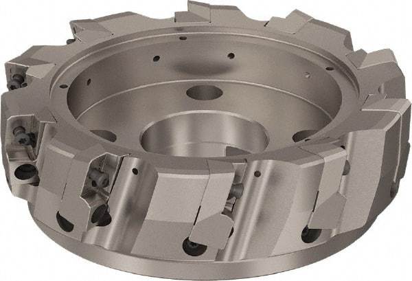 Seco - 10 Inserts, 200mm Cut Diam, 60mm Arbor Diam, 25mm Max Depth of Cut, Indexable Square-Shoulder Face Mill - 90° Lead Angle, 63mm High, ABEX 26.. Insert Compatibility, Through Coolant, Series R220.96 - Eagle Tool & Supply