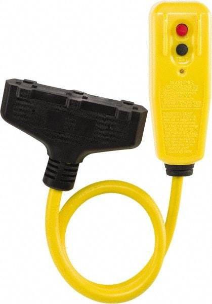 Tower - 3 Outlets, 125 Volt, 15 Amp, Yellow, GFCI Plug and Triple Tap - 5-15P, 5-15R NEMA Configuration, 2 Ft. Long, cUL, UL File E174279 - Eagle Tool & Supply