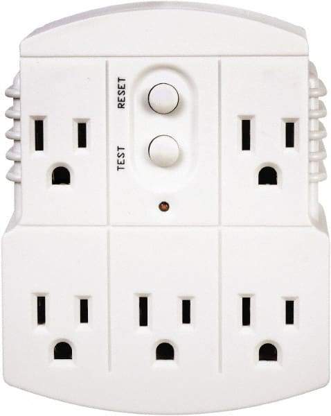 Tower - 5 Outlets, 125 Volt, 15 Amp, White, GFCI 5b Outlet Adapter - 5-15P, 5-15R NEMA Configuration, cUL, UL File E174279 - Eagle Tool & Supply