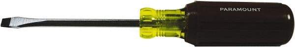 Paramount - 1/4" Blade Width, 8-1/4" OAL Standard Slotted Screwdriver - 4" Blade Length, Square Shank, Acetate with Rubber Grip Handle - Eagle Tool & Supply