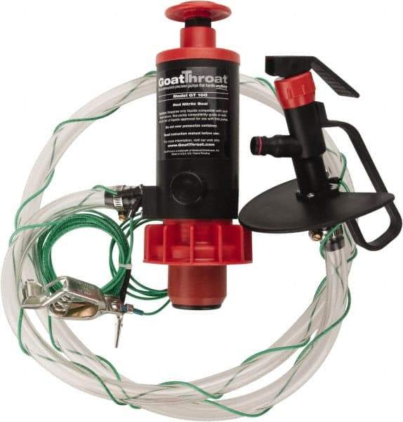 GoatThroat Pumps - 3/8" Outlet, 4 GPM, Polypropylene Hand Operated Transfer Pump - 56" OAL, For up to 55 Gal Drums, For Class I & II Flammable & Combustible Liquids - Eagle Tool & Supply