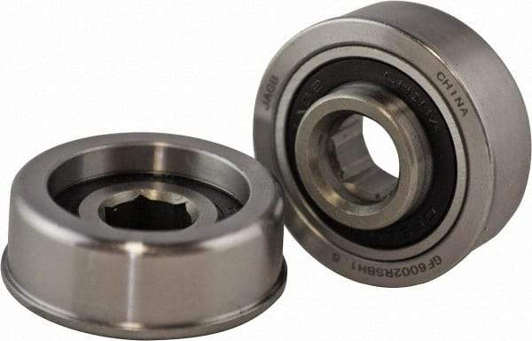 USDI - 1 Row, 1-1/2" OD, 7/16" Hex Double Shield Conveyor Roller Bearing - 635 Lb Capacity, 550 Max RPM, with Flange, Steel with Zinc Housing - Eagle Tool & Supply