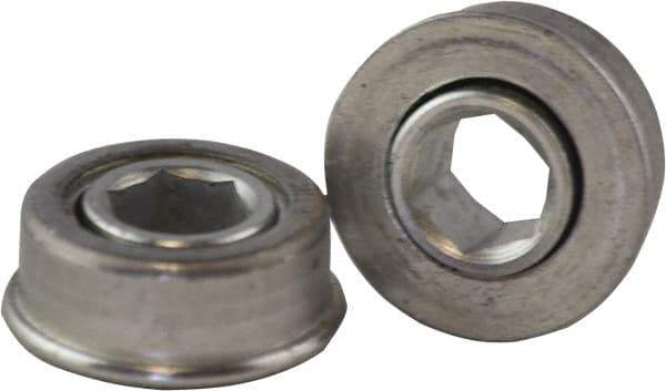 USDI - 1 Row, 0.908" OD, 3/8" Hex Open Conveyor Roller Bearing - 35 Lb Capacity, 550 Max RPM, with Flange, Steel with Zinc Housing - Eagle Tool & Supply