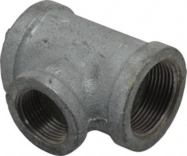 Made in USA - Class 150, 1-1/4 x 1-1/4 x 1" Galvanized Pipe Reducing Tee - Threaded, Malleable Iron - Eagle Tool & Supply