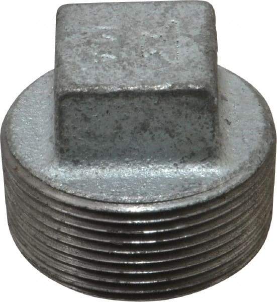 Made in USA - Class 150, 1-1/2" Galvanized Pipe Square Plug - Threaded, Malleable Iron - Eagle Tool & Supply