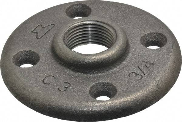 Made in USA - 3/4" Pipe, 3-1/4" OD, 5/8" Hub Length, Black Floor Pipe Flange - 2-1/2" Across Bolt Hole Centers, 1/4" Bolt Hole, 150 psi, Class 150 - Eagle Tool & Supply