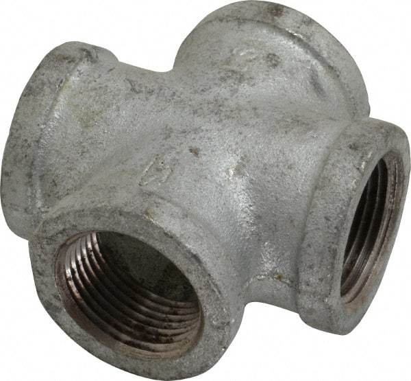 Made in USA - Class 150, 1" Galvanized Pipe Cross - Threaded, Malleable Iron - Eagle Tool & Supply