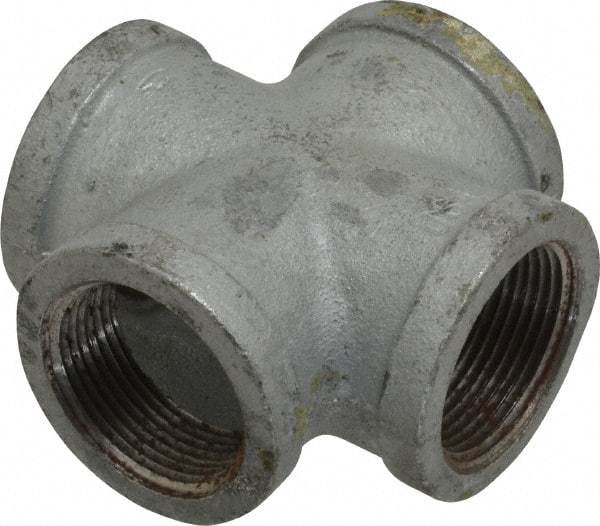 Made in USA - Class 150, 1-1/4" Galvanized Pipe Cross - Threaded, Malleable Iron - Eagle Tool & Supply