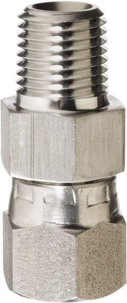 Made in USA - 3/8" Grade 316 Stainless Steel Pipe Adapter - MNPT x NPSM Swivel End Connections, 4,800 psi - Eagle Tool & Supply