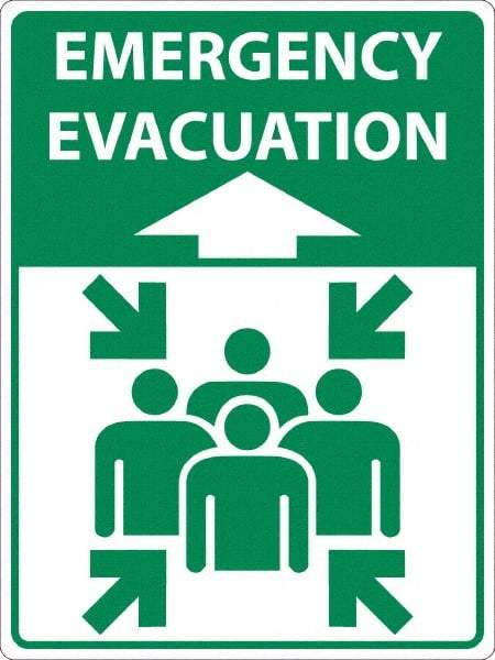 NMC - "Emergency Evacuation", 24" Long x 18" Wide, Sportwalk Safety Sign - Rectangle, 0.005" Thick, Use for Workplace/Safety - Eagle Tool & Supply