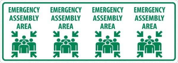 NMC - "Emergency Assembly Area", 12" Long x 34" Wide, Sportwalk Safety Sign - Rectangle, 0.005" Thick, Use for Workplace/Safety - Eagle Tool & Supply
