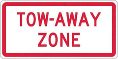 NMC - "Tow Away Zone", 12" Wide x 6" High, Aluminum No Parking & Tow Away Signs - 0.063" Thick, Red on White, Rectangle, Post Mount - Eagle Tool & Supply
