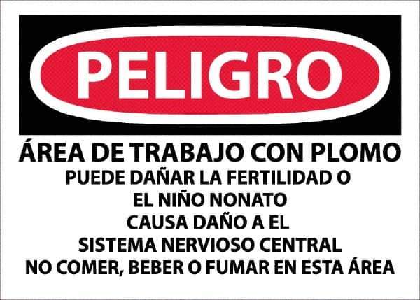 NMC - "Peligro - Area De Trabajo Con Plomo", 10" Long x 14" Wide, Paper Safety Sign - Rectangle, Use for Hazardous Materials - Eagle Tool & Supply