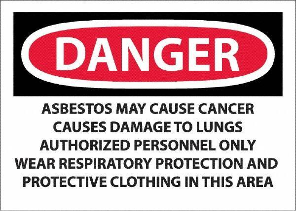 NMC - "Danger - Asbestos May Cause Cancer", 10" Long x 14" Wide, Pressure-Sensitive Vinyl Safety Sign - Rectangular, 0.0045" Thick, Use for Hazardous Materials - Eagle Tool & Supply