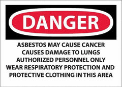 NMC - "Danger - Asbestos May Cause Cancer", 10" Long x 14" Wide, Pressure-Sensitive Vinyl Safety Sign - Rectangular, 0.0045" Thick, Use for Hazardous Materials - Eagle Tool & Supply