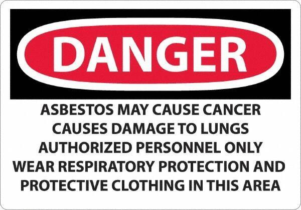 NMC - "Danger - Asbestos May Cause Cancer", 14" Long x 20" Wide, Aluminum Safety Sign - Rectangular, 0.04" Thick, Use for Hazardous Materials - Eagle Tool & Supply