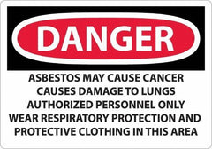 NMC - "Danger - Asbestos May Cause Cancer", 14" Long x 20" Wide, Aluminum Safety Sign - Rectangular, 0.04" Thick, Use for Hazardous Materials - Eagle Tool & Supply